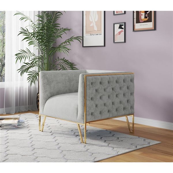 Chaise d'appoint Vector par Manhattan Comfort en velours gris et doré (Ensemble de 2)