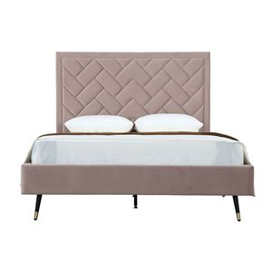 Manhattan Comfort Crosby Blush Velvet Upholstered Queen-Size Bed