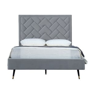 Manhattan Comfort Crosby Grey Velvet Upholstered Full-Size Bed