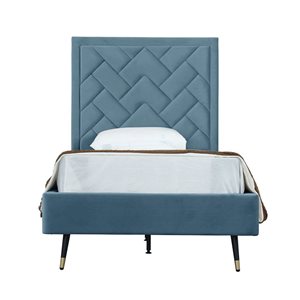 Manhattan Comfort Crosby Blue Velvet Upholstered Twin-Size Bed