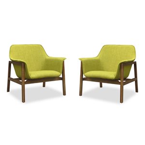 Manhattan Comfort Miller Set of 2 Green and Walnut Linen Weave Accent Chair