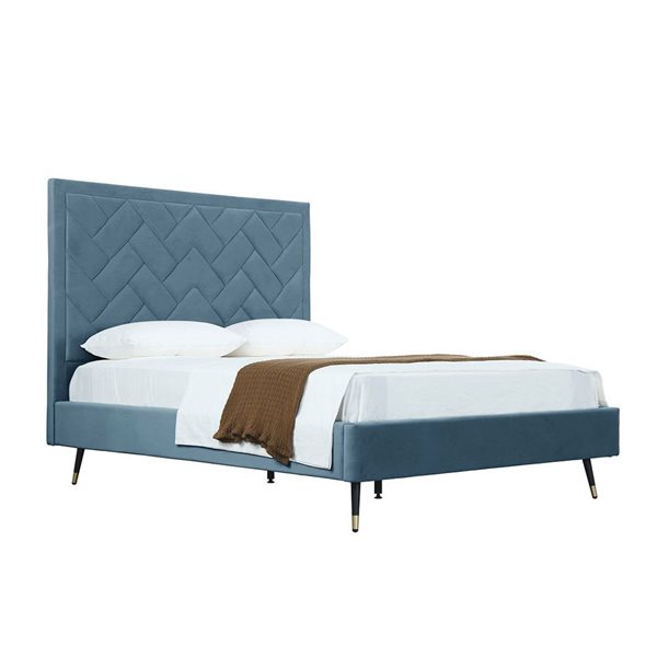 Manhattan Comfort Crosby Blue Velvet Upholstered Queen-Size Bed BD009 ...