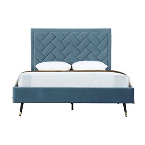 Manhattan Comfort Crosby Blue Velvet Upholstered Queen-Size Bed