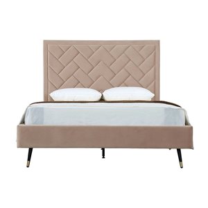 Manhattan Comfort Crosby Nude Velvet Upholstered Queen-Size Bed