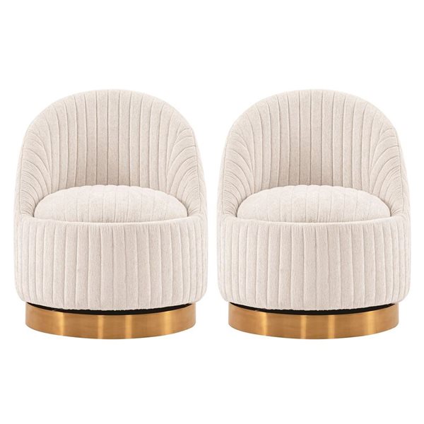 Duo de chaises d'appoint Leela de Manhattan Comfort crème moderne pivotantes et tapissées de tissu bouclé rembourré