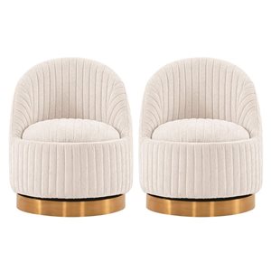 Duo de chaises d'appoint Leela de Manhattan Comfort crème moderne pivotantes et tapissées de tissu bouclé rembourré