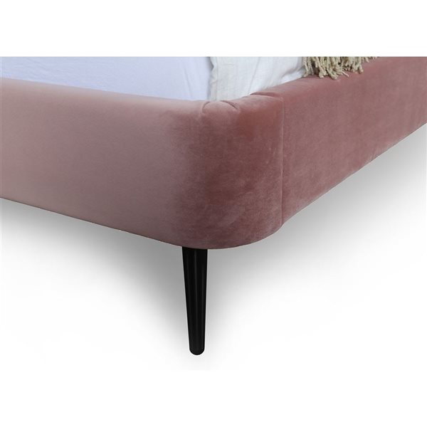 Manhattan Comfort Heather Velvet Blush Full-Size Bed with Black Legs