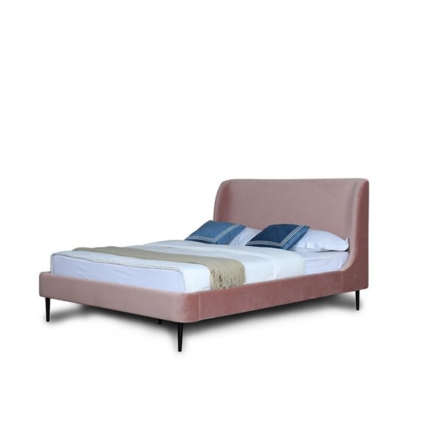 Manhattan Comfort Heather Velvet Blush Full-Size Bed with Black Legs