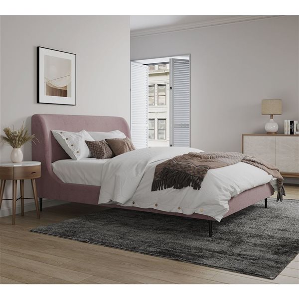 Manhattan Comfort Heather Velvet Blush Full-Size Bed with Black Legs