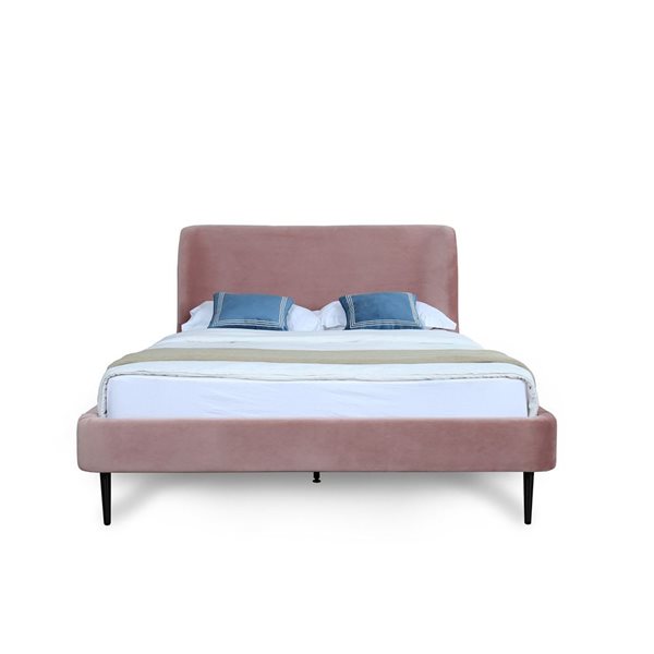 Manhattan Comfort Heather Velvet Blush Full-Size Bed with Black Legs