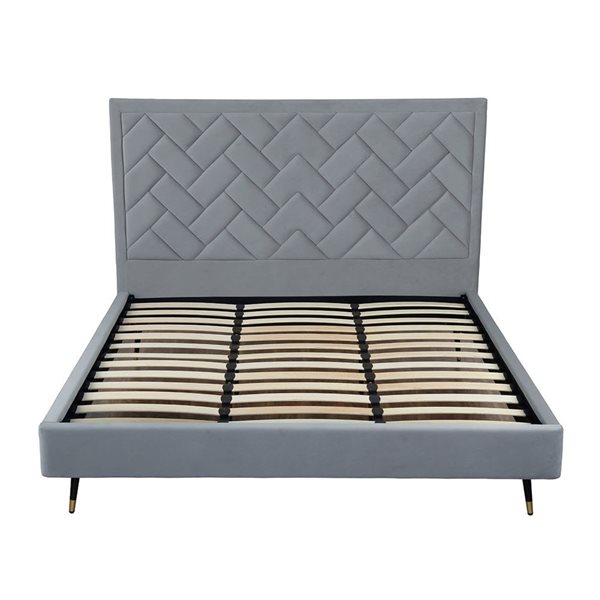 Manhattan Comfort Crosby Grey Velvet Upholstered King-Size Bed