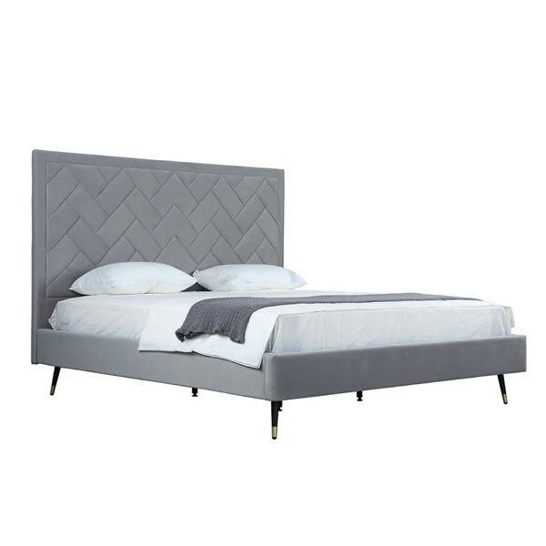 Manhattan Comfort Crosby Grey Velvet Upholstered King-Size Bed