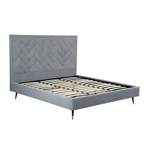 Manhattan Comfort Crosby Grey Velvet Upholstered King-Size Bed