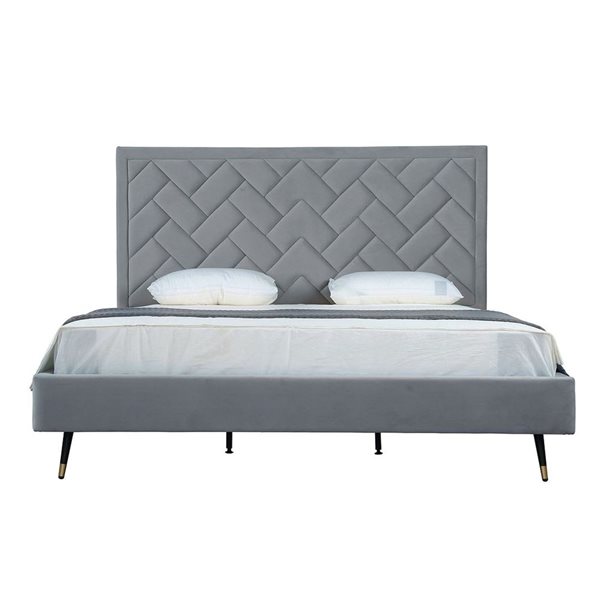 Manhattan Comfort Crosby Grey Velvet Upholstered King-Size Bed