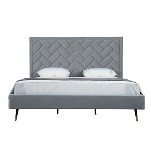 Manhattan Comfort Crosby Grey Velvet Upholstered King-Size Bed