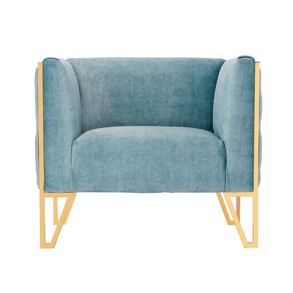 Manhattan Comfort Vector Ocean Blue and Gold Velvet Accent Chair