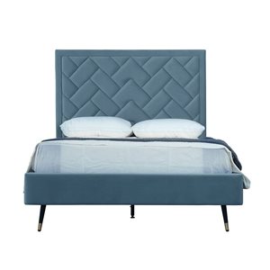 Manhattan Comfort Crosby Blue Velvet Upholstered Full-Size Bed