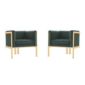 Manhattan Comfort Paramount Set of 2 Forest Green and Polished Brass Velvet Accent Armchair