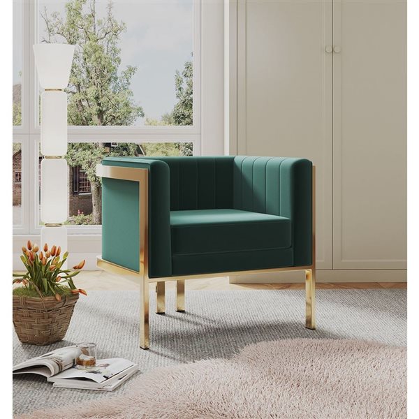 Duo de fauteuils d'appoint Paramount de Manhattan Comfort en velours vert forêt et en laiton poli