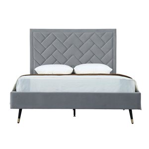 Manhattan Comfort Crosby Grey Velvet Upholstered Queen-Size Bed