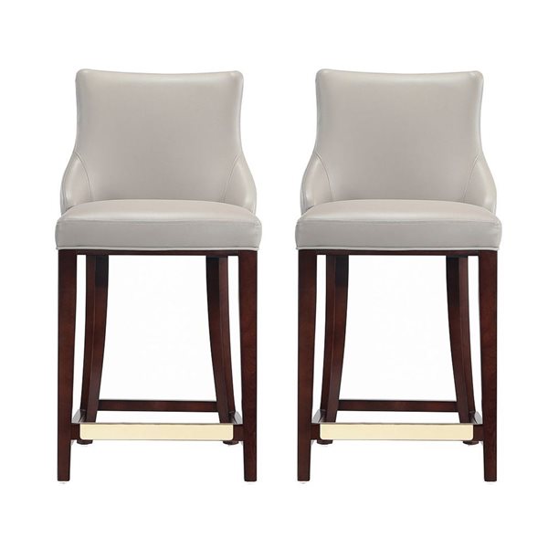 Manhattan Comfort Set of 2 Light Grey Shubert Leatherette Upholstered Counter Stool
