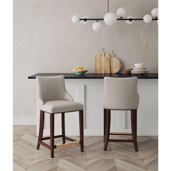 Manhattan Comfort Set of 2 Light Grey Shubert Leatherette Upholstered Counter Stool