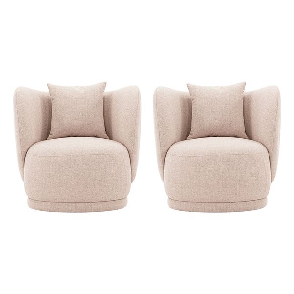 Manhattan Comfort Siri Set of 2 Wheat Contemporary Linen Upholstered Accent Chair with Pillows