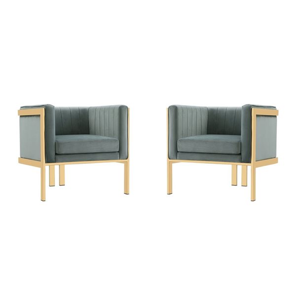 Manhattan Comfort Paramount Set of 2 Warm Grey and Polished Brass Velvet Accent Armchair