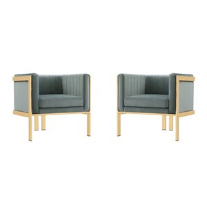 Manhattan Comfort Paramount Set of 2 Warm Grey and Polished Brass Velvet Accent Armchair