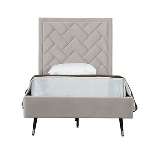 Manhattan Comfort Crosby Greige Velvet Upholstered Twin-Size Bed