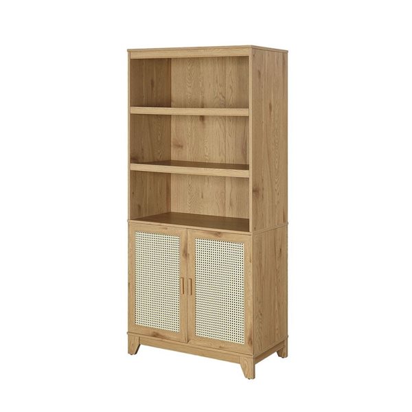 Manhattan Comfort Sheridan Modern Cane Nature Bookcase with Adjustable Shelves
