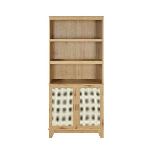 Manhattan Comfort Sheridan Modern Cane Nature Bookcase with Adjustable Shelves