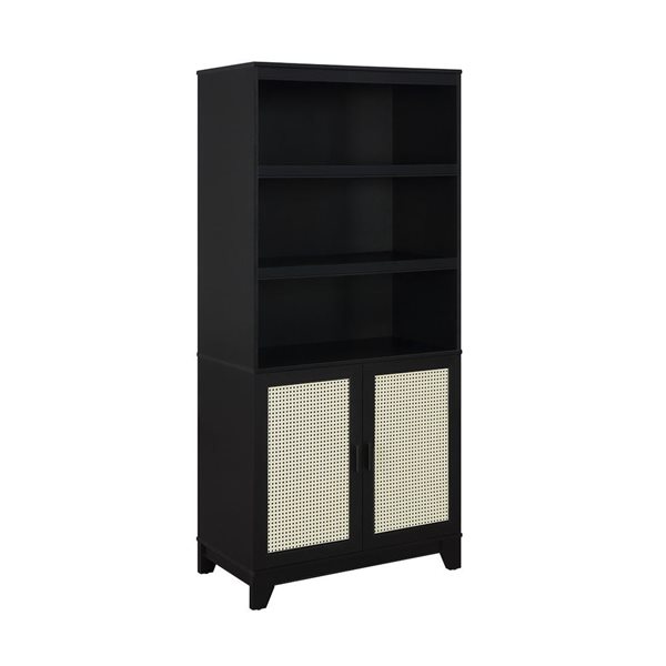 Manhattan Comfort Sheridan Modern Cane Black Bookcase with Adjustable Shelves