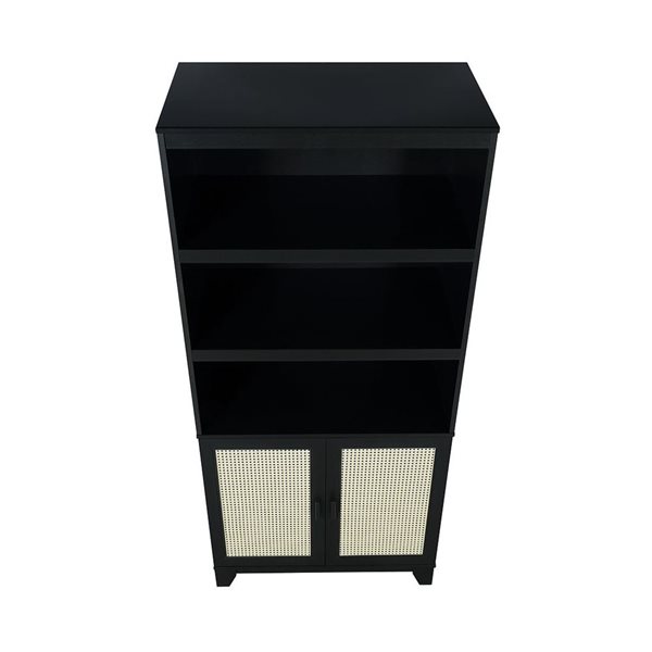 Manhattan Comfort Sheridan Modern Cane Black Bookcase with Adjustable Shelves