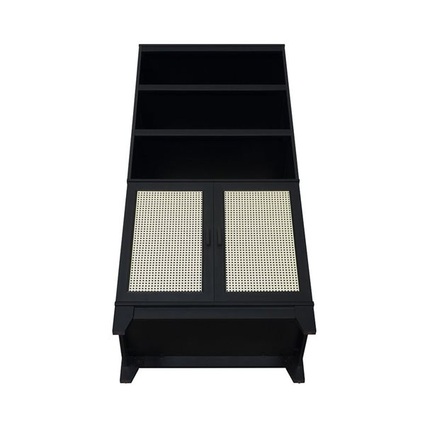Manhattan Comfort Sheridan Modern Cane Black Bookcase with Adjustable Shelves