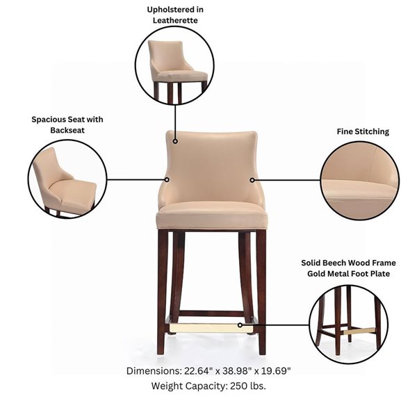 Manhattan Comfort Shubert Tan Leatherette Upholstered Counter Stool