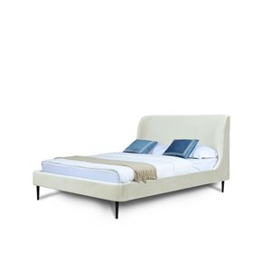 Manhattan Comfort Heather Velvet Cream Queen Bed with Black Legs