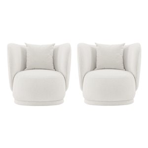 Manhattan Comfort Siri Set of 2 Contemporary Cream Linen Upholstered Accent Chair with Pillows