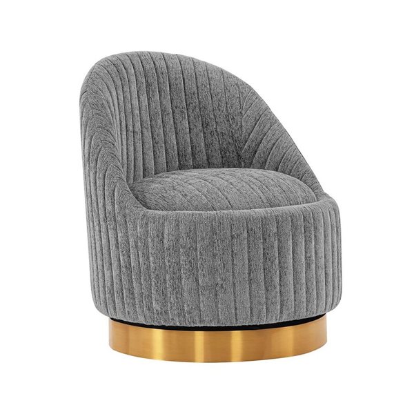 Chaise d'appoint Leela de Manhattan Comfort grise moderne pivotante et tapissée de tissu bouclé rembourré