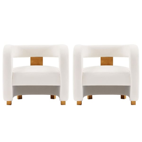 Duo de chaises d'appoint Amirah de Manhattan Comfort modernes en velours blanc rembourré