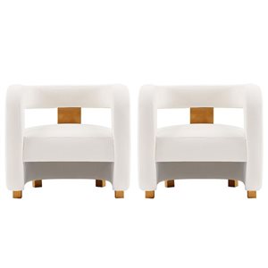 Duo de chaises d'appoint Amirah de Manhattan Comfort modernes en velours blanc rembourré