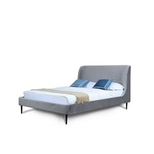 Manhattan Comfort Heather Velvet Grey Queen Bed with Black Legs