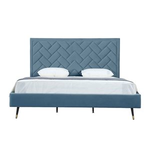 Manhattan Comfort Crosby Blue Velvet Upholstered King-Size Bed