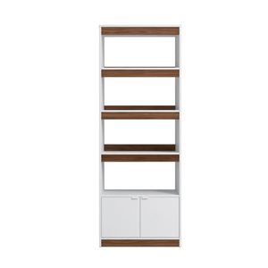 Bibliothèque à 4 tablettes er armoire 2 portes Ratzer de Manhattan Comfort moderne milieu du siècle, brun et blanc