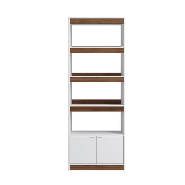 Manhattan Comfort Ratzer Mid-Century Modern White and Brown 5-Shelf Bookcase