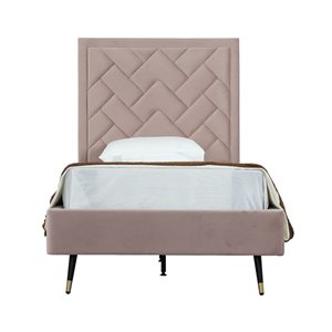 Manhattan Comfort Crosby Blush Velvet Upholstered Twin-Size Bed