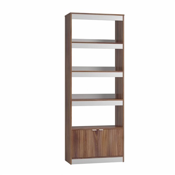 Manhattan Comfort Ratzer Mid-Century Modern Brown and White 5-Shelf Bookcase