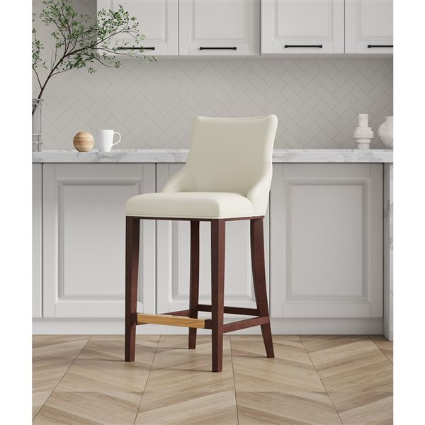 Manhattan Comfort Shubert Ivory Leatherette Upholstered Barstool