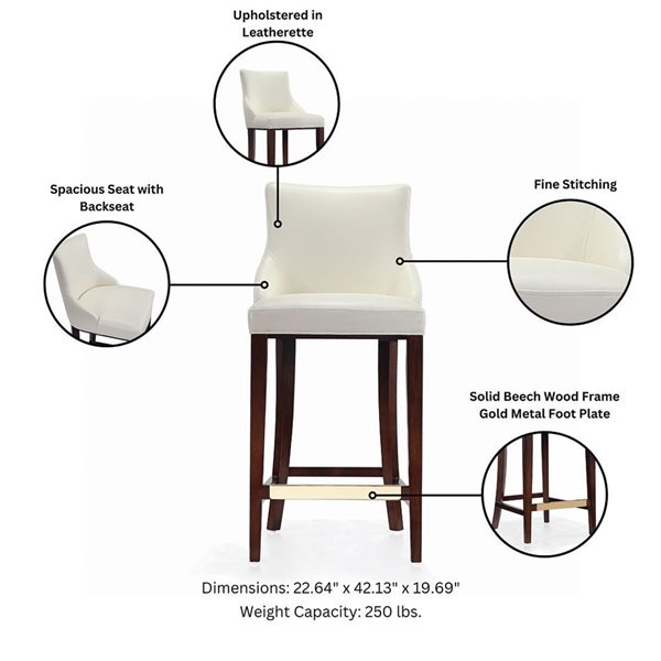 Manhattan Comfort Shubert Ivory Leatherette Upholstered Barstool