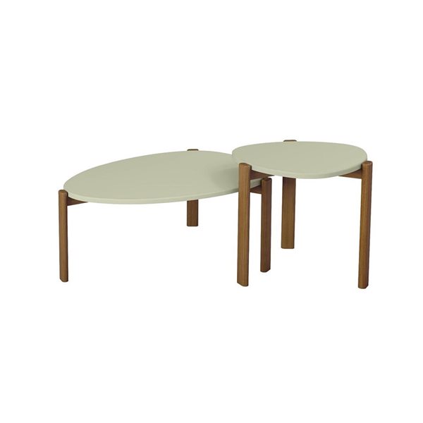 Manhattan Comfort Gales Pistachio Green Mid-Century Modern 2-Piece End Table and Coffee Table Set with Solid Wood Legs